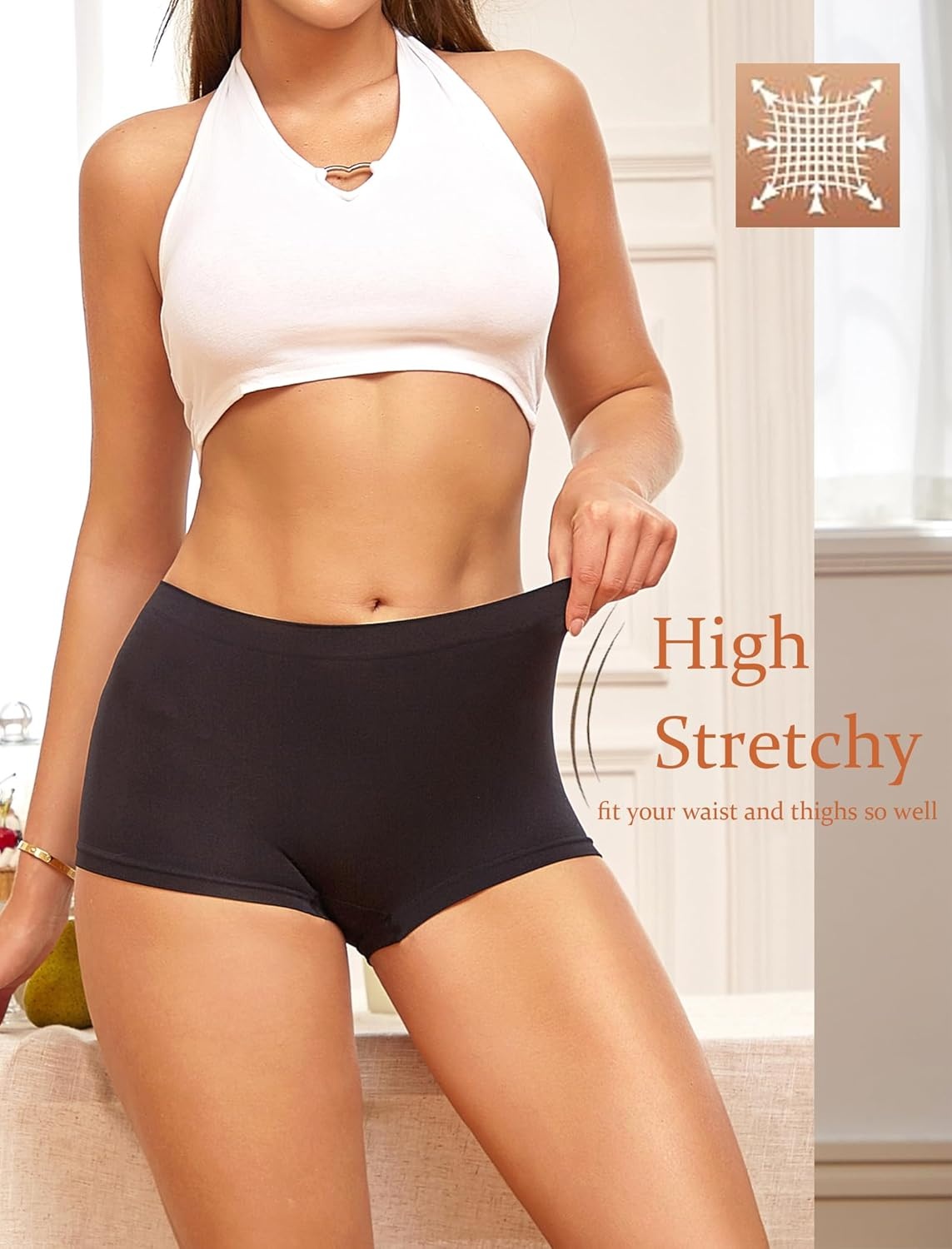 image:imageWomens Boyshorts Underwear Seamless Boxer Briefs Full Coverage Soft Stretch Boxer Shorts For Women 4 PackBmulticolor4 Pack
