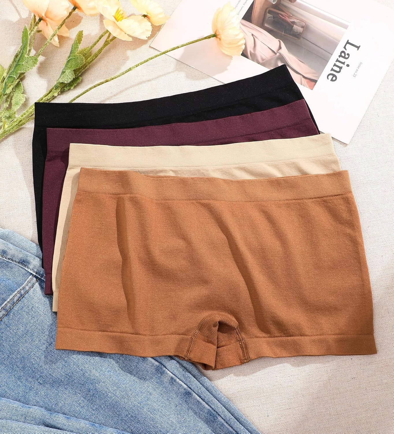 image:imageWomens Boyshorts Underwear Seamless Boxer Briefs Full Coverage Soft Stretch Boxer Shorts For Women 4 PackBmulticolor4 Pack