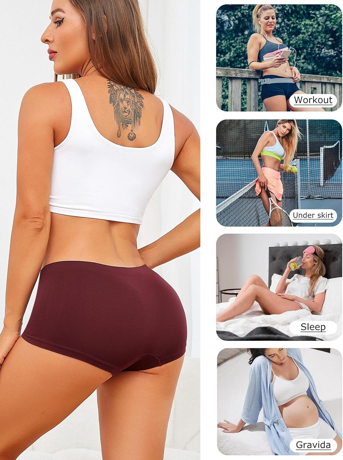 image:imageWomens Boyshorts Underwear Seamless Boxer Briefs Full Coverage Soft Stretch Boxer Shorts For Women 4 PackBmulticolor4 Pack