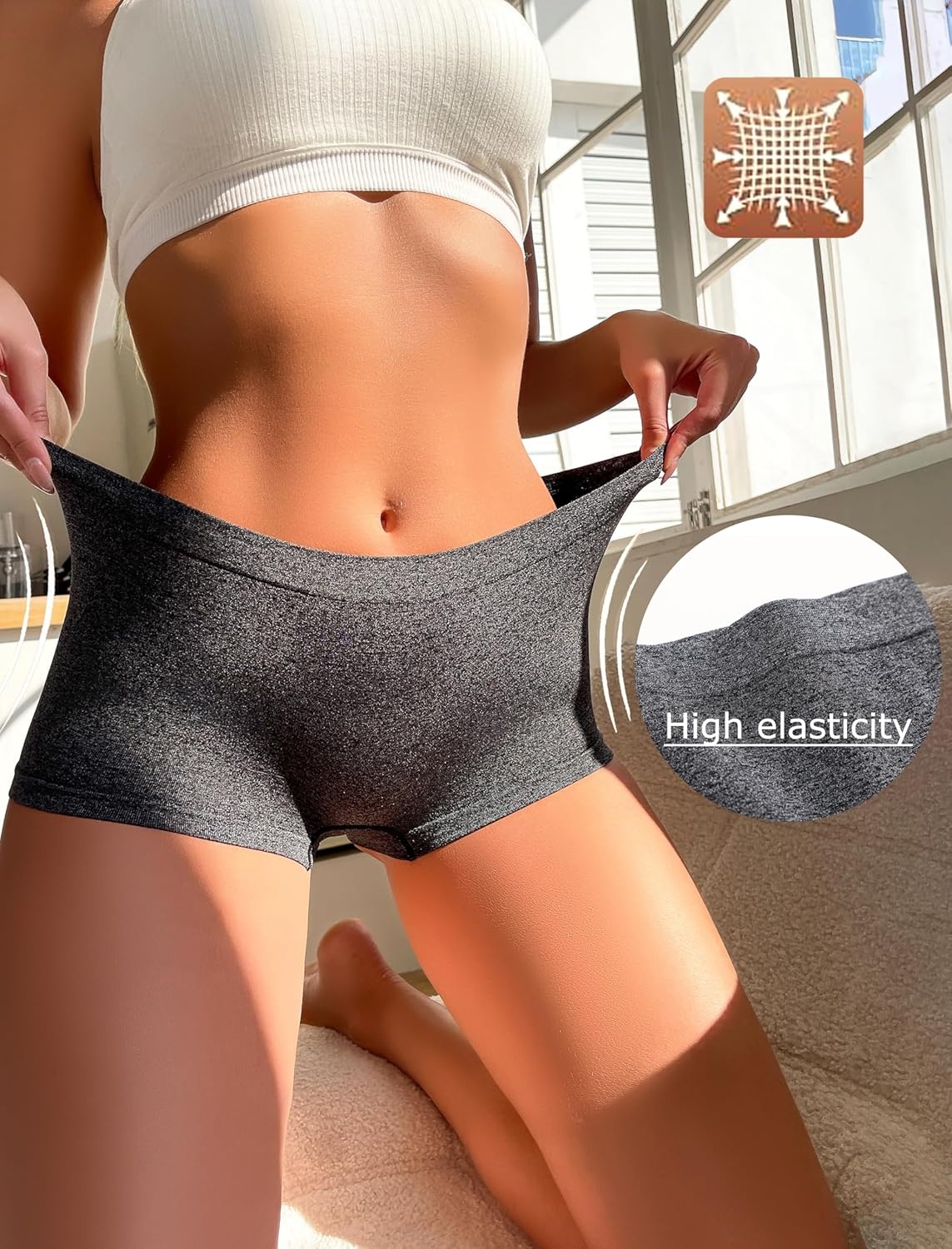 image:imageWomens Boyshorts Underwear Seamless Boxer Briefs Full Coverage Soft Stretch Boxer Shorts For Women 4 PackHmulticolor4 Pack