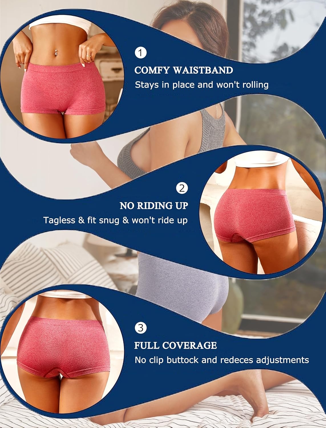 image:imageWomens Boyshorts Underwear Seamless Boxer Briefs Full Coverage Soft Stretch Boxer Shorts For Women 4 PackHmulticolor4 Pack