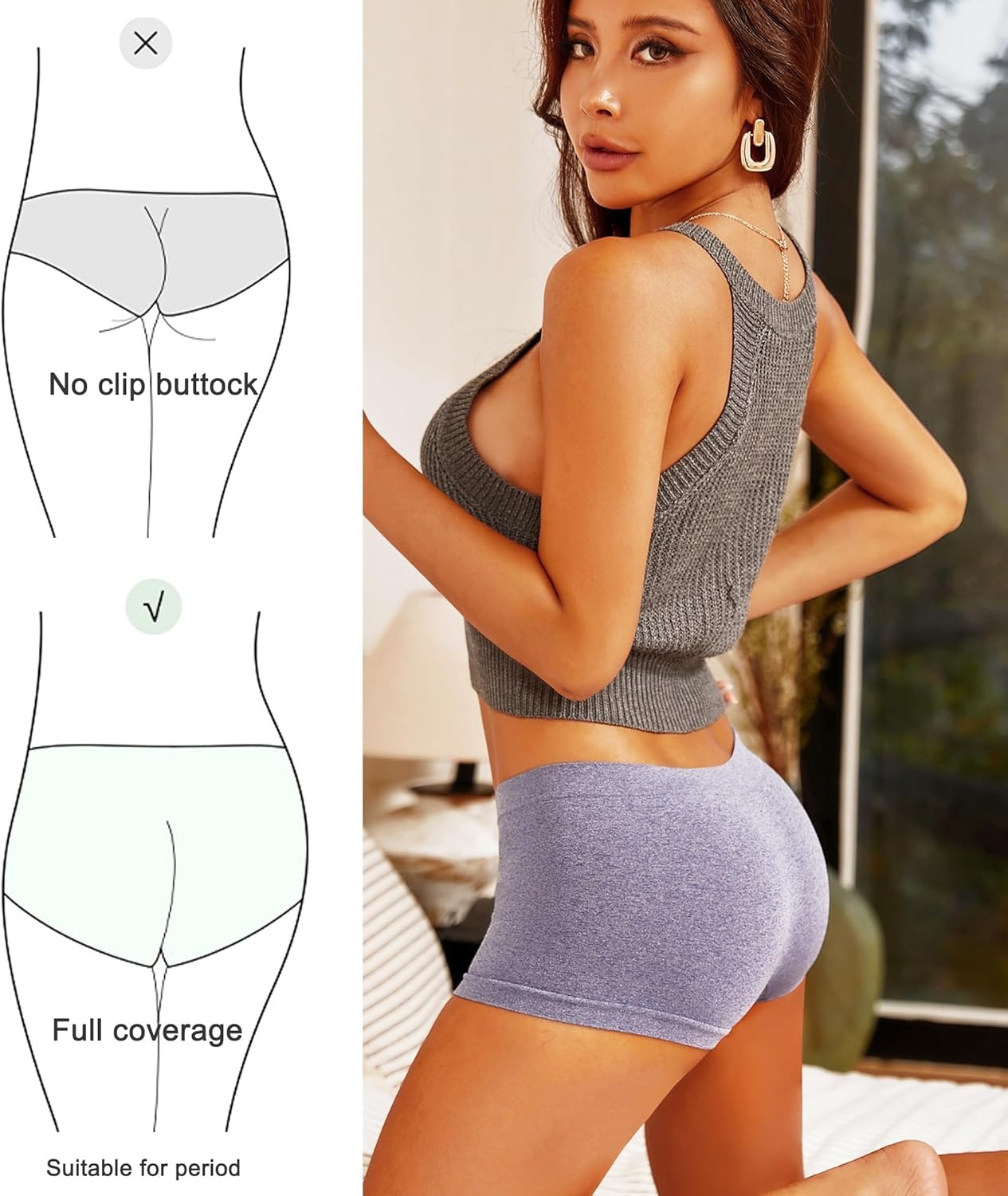image:imageWomens Boyshorts Underwear Seamless Boxer Briefs Full Coverage Soft Stretch Boxer Shorts For Women 4 PackHmulticolor4 Pack