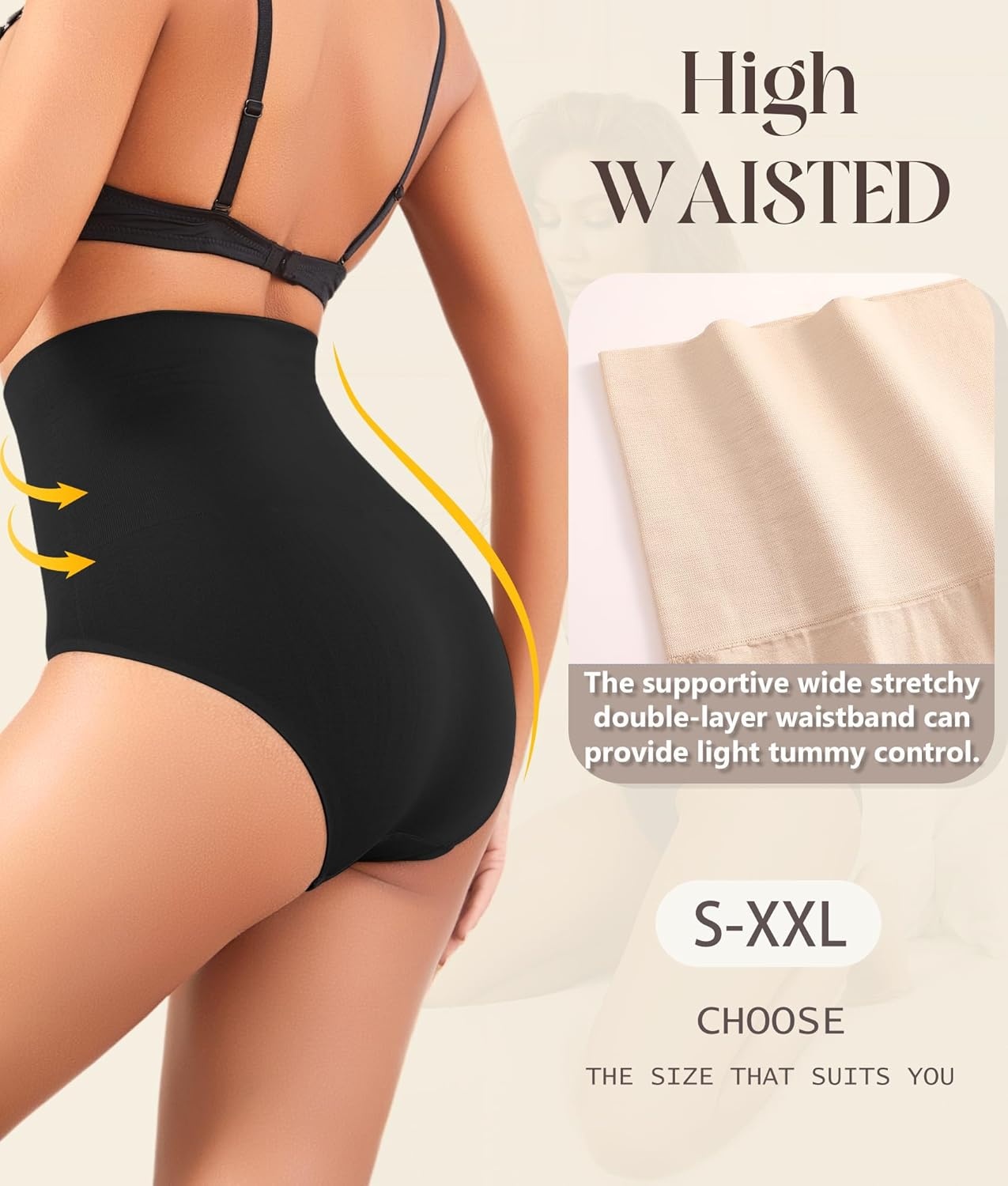 image:imageWomens High Waisted Tummy Control Underwear Panties Compression Slimming Seamless Briefs Shapewear 4 PackBlackmoca Greybeigebrown