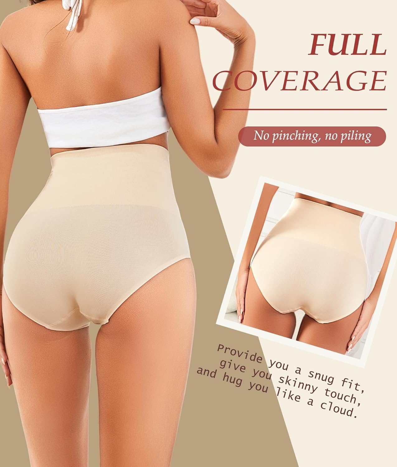 image:imageWomens High Waisted Tummy Control Underwear Panties Compression Slimming Seamless Briefs Shapewear 4 PackBlackmoca Greybeigebrown