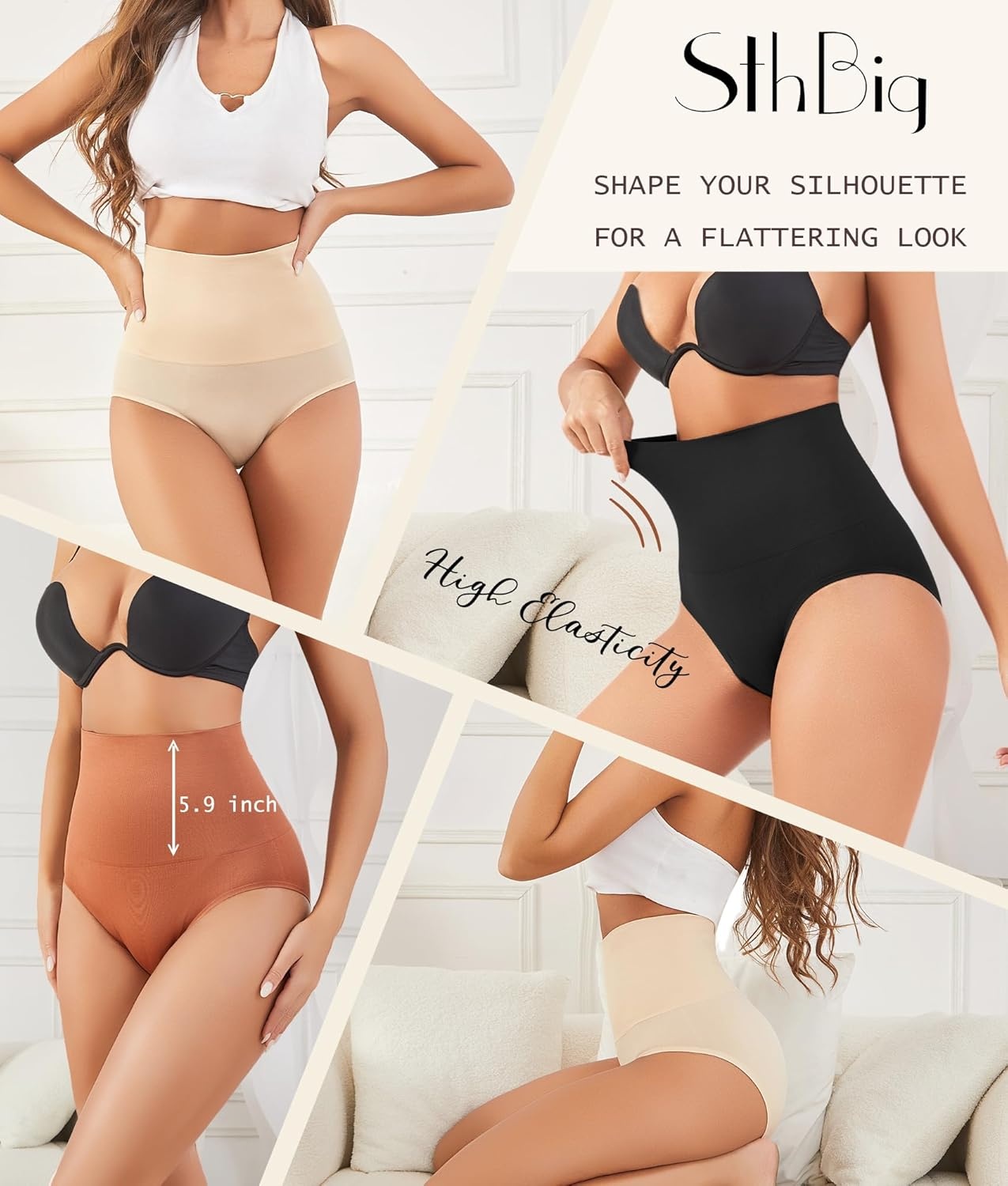 image:imageWomens High Waisted Tummy Control Underwear Panties Compression Slimming Seamless Briefs Shapewear 4 PackBlackmoca Greybeigebrown