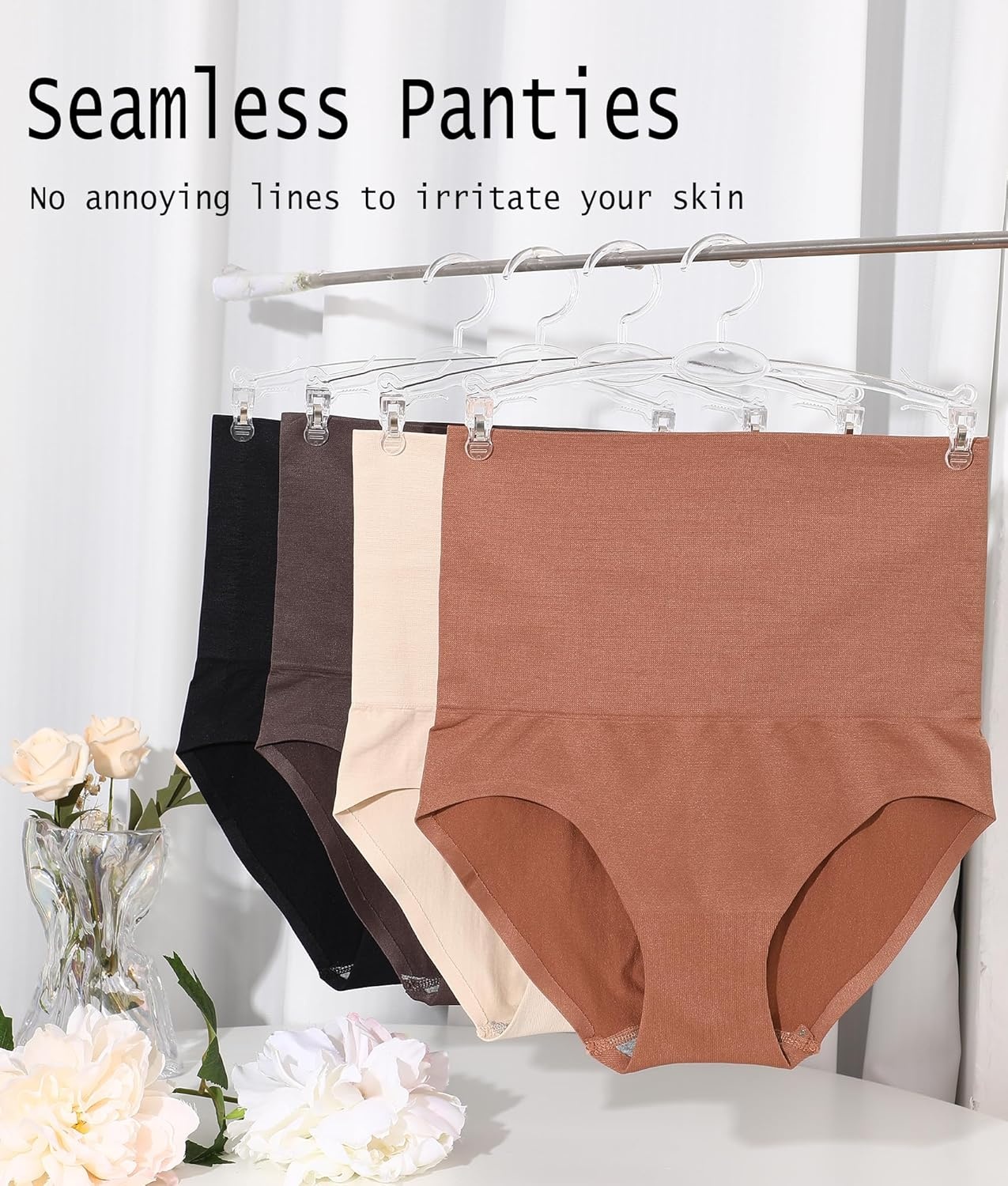 image:imageWomens High Waisted Tummy Control Underwear Panties Compression Slimming Seamless Briefs Shapewear 4 PackBlackmoca Greybeigebrown