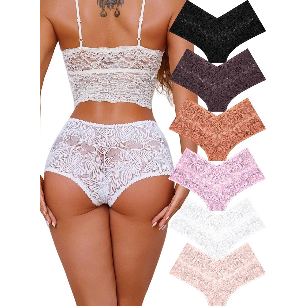 image:imageSexy Underwear for Women Petalsoft Lace Vwaisted Boy Shorts Cute Cheeky Ladies Panties Fashion Lightweight Lingerie 6 packA 6 Pack 6color