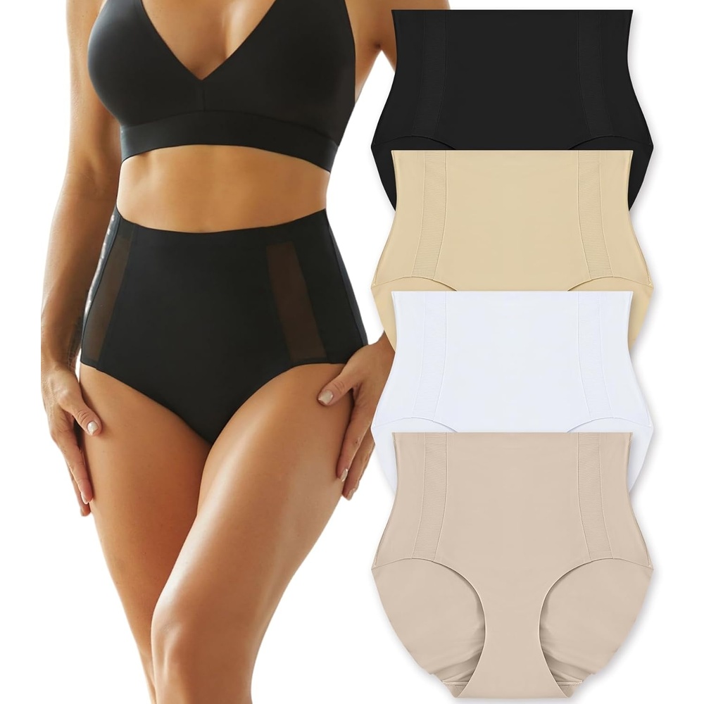 image:imageSth Big 4 Pack Womens High Waisted Underwear Seamless Full Coverage Brief Ladies No Show Panties