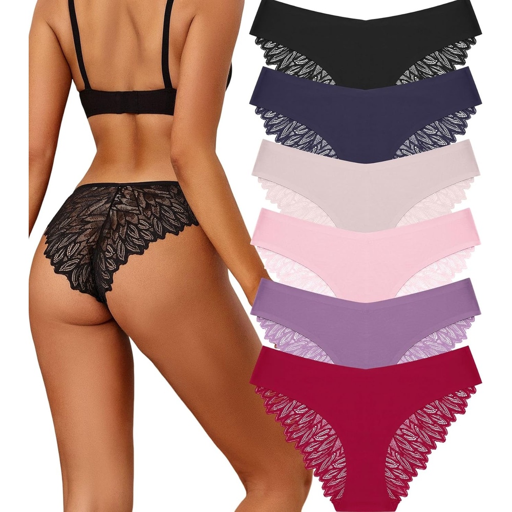 image:imageSth Big Cheeky Underwear for Women Lace No Show Bikini Soft Breathe Seamless Panties Ladies Sexy Hipster Set 6 PackColor D