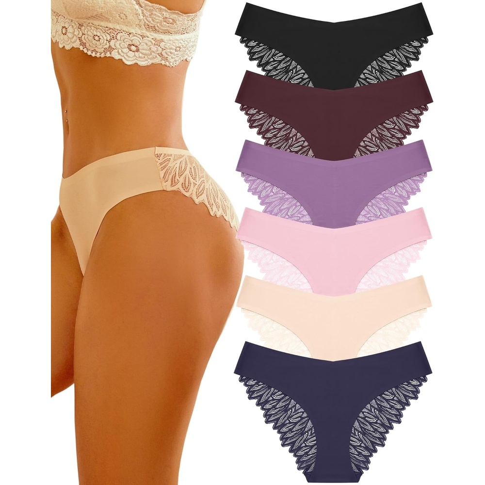 image:imageSth Big Cheeky Underwear for Women Lace No Show Bikini Soft Breathe Seamless Panties Ladies Sexy Hipster Set 6 PackMixcolor a 6pack