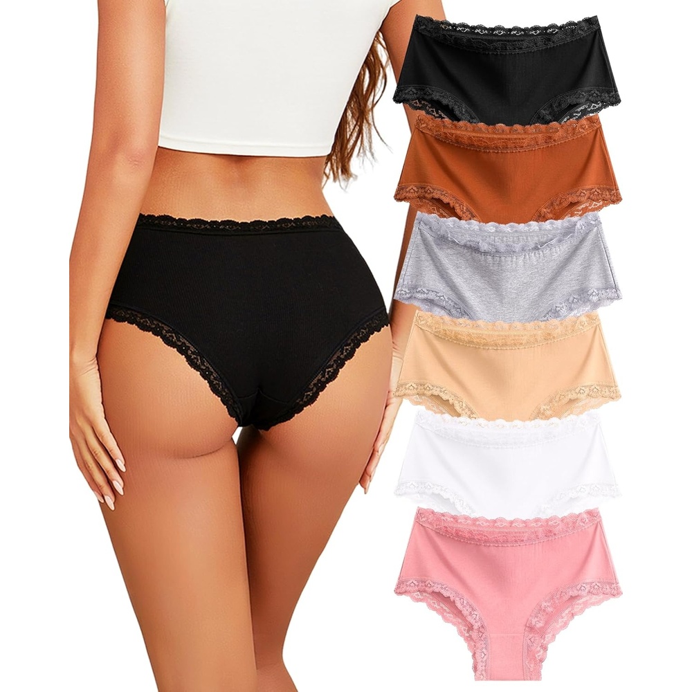 image:imageSth Big Cotton Underwear for Women High Waisted Womens Underwear Pack Sexy Lace Edge Bikini Cheeky Panties Girls BriefA 6 Packblack1 White1 Orange1 Grey1 Beige1 Pink1