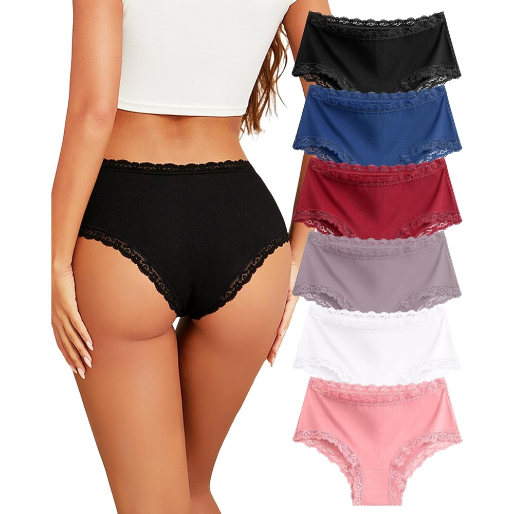 image:imageSth Big Cotton Underwear for Women High Waisted Womens Underwear Pack Sexy Lace Edge Bikini Cheeky Panties Girls BriefF 6 Pack