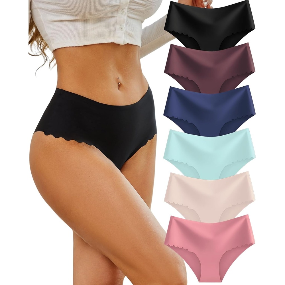 image:imageSth Big High Waisted Seamless Underwear for Women No Show Panties Cheeky Scalloped Edge Bikini Breathable Briefs 6 PackBlackblueapricotcandlelight Peachpurplegreen