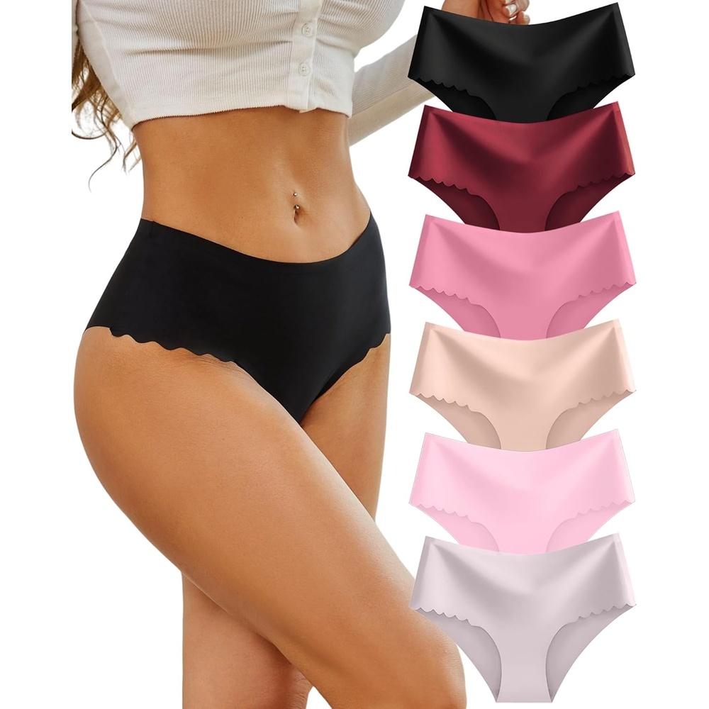 image:imageSth Big High Waisted Seamless Underwear for Women No Show Panties Cheeky Scalloped Edge Bikini Breathable Briefs 6 PackColor J
