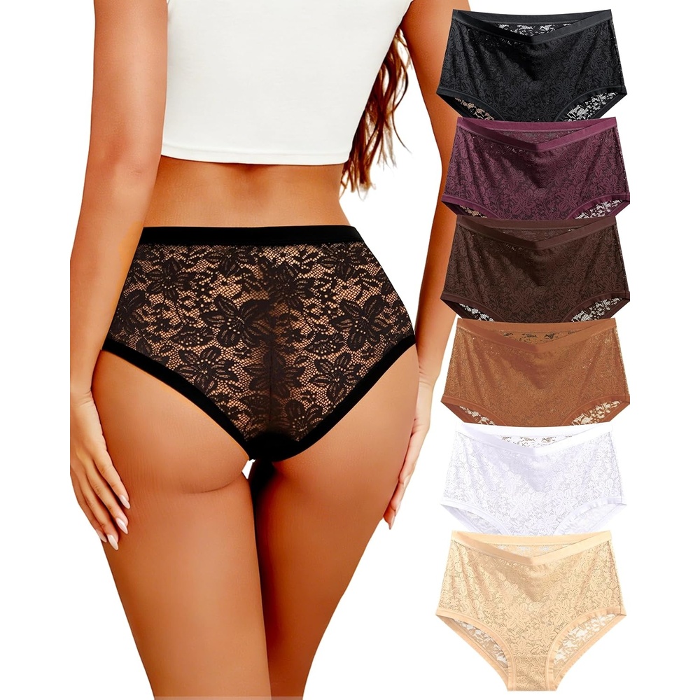 image:imageSth Big High Waisted Underwear for Women Sexy Lace Cheeky Panties Soft Full Coverage lingerie Womens Plus Size Briefs 6 Pack6packcs