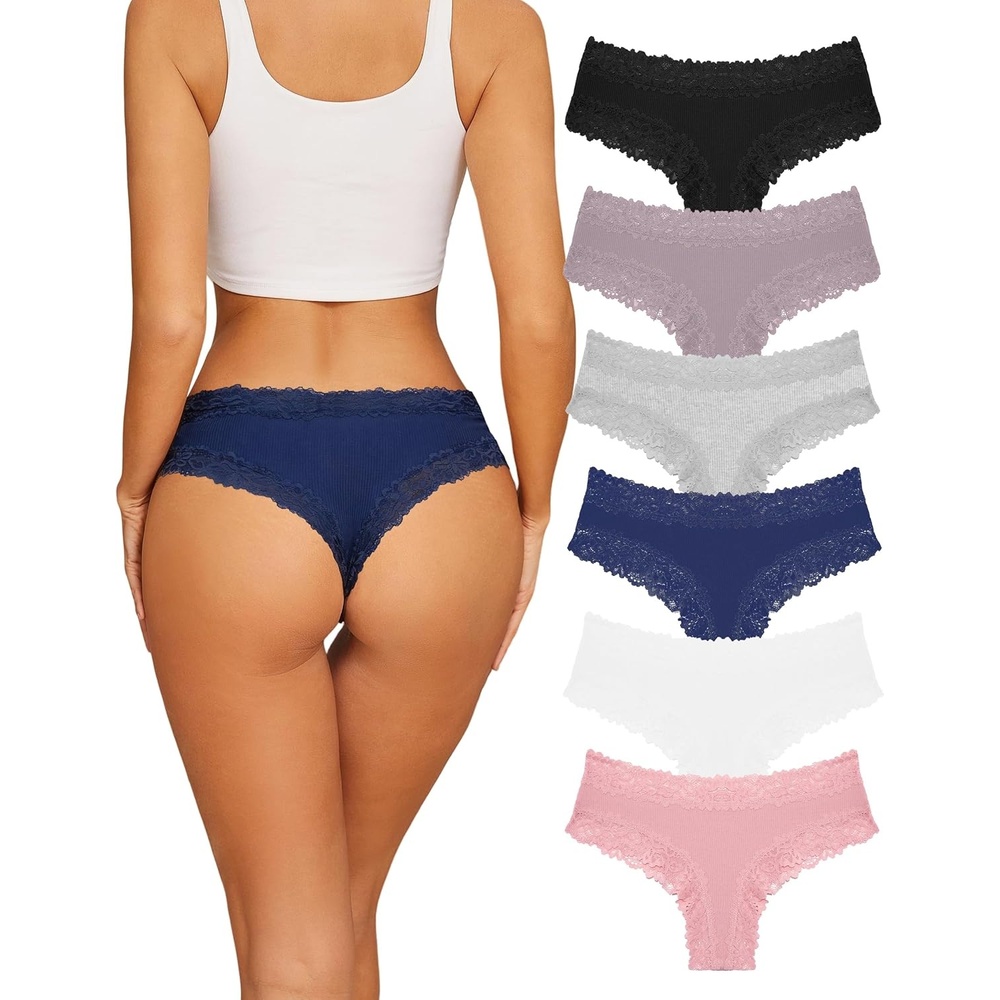 image:imageSth Big Womens Cotton Underwear Sexy Lace Brazilian Panties Soft Breathable Cotton Bikini for Ladies 6 PackColor C
