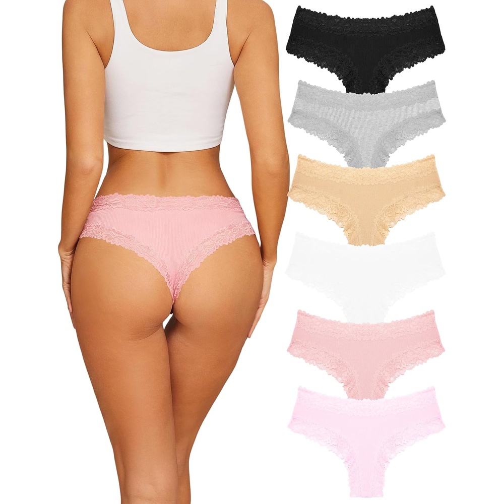 image:imageSth Big Womens Cotton Underwear Sexy Lace Brazilian Panties Soft Breathable Cotton Bikini for Ladies 6 PackColor E