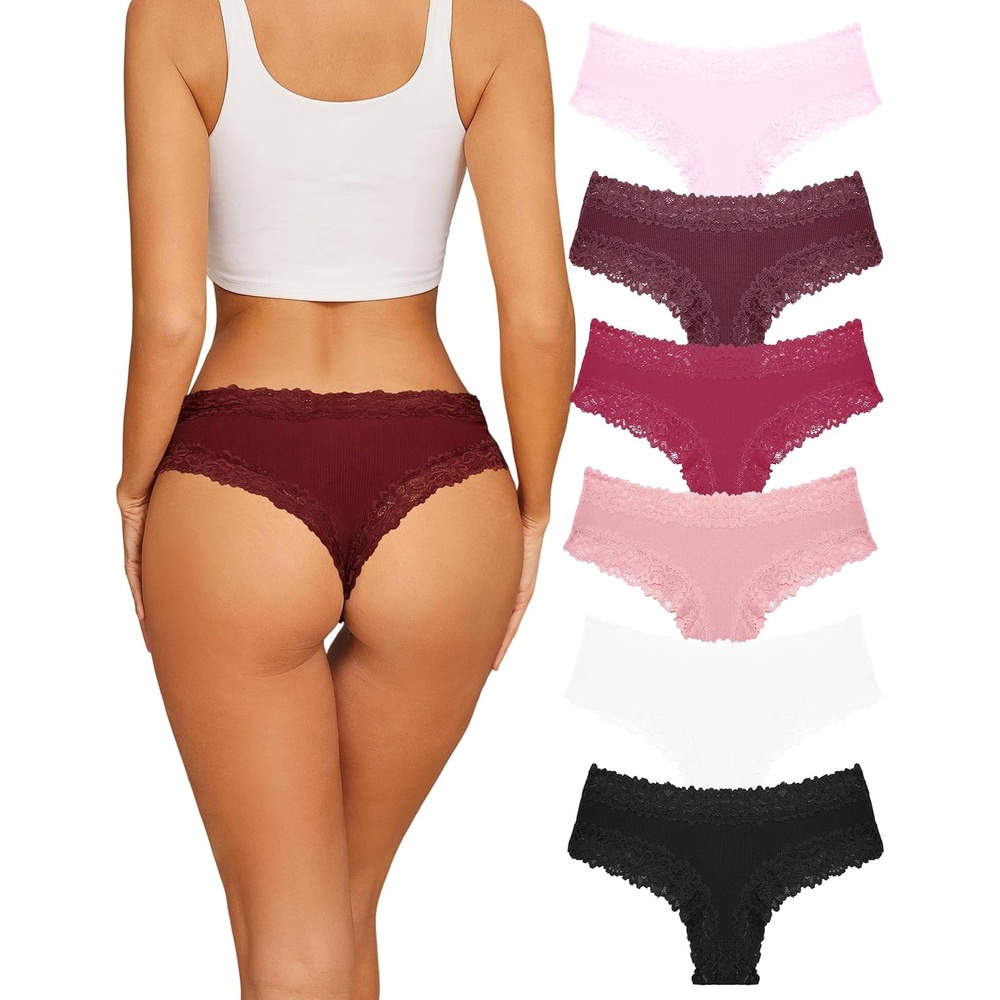 image:imageSth Big Womens Cotton Underwear Sexy Lace Brazilian Panties Soft Breathable Cotton Bikini for Ladies 6 PackColor I