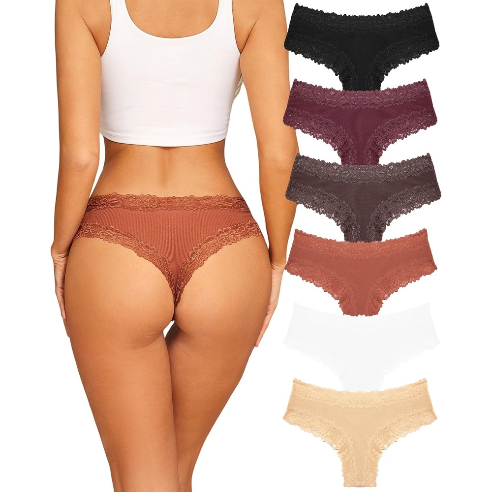 image:imageSth Big Womens Cotton Underwear Sexy Lace Brazilian Panties Soft Breathable Cotton Bikini for Ladies 6 PackColor a