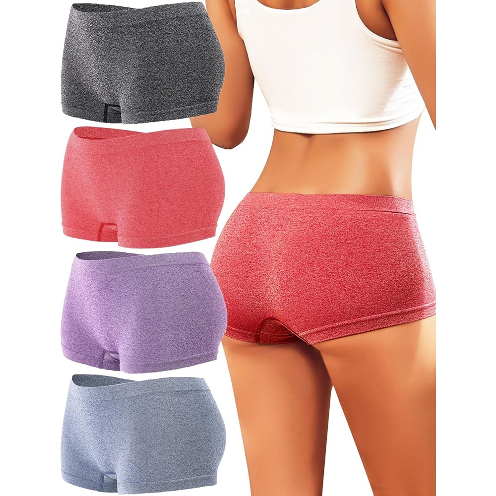 image:imageWomens Boyshorts Underwear Seamless Boxer Briefs Full Coverage Soft Stretch Boxer Shorts For Women 4 PackAmulticolor4 Pack