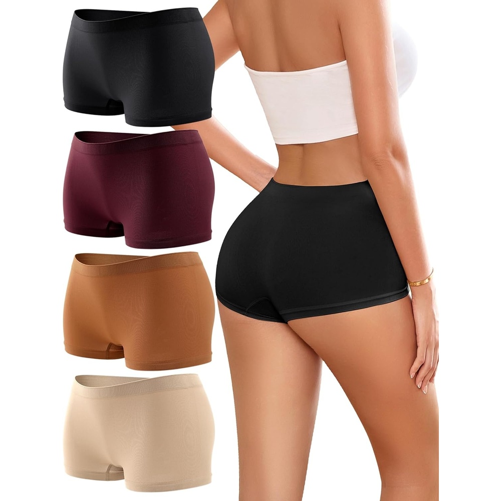 image:imageWomens Boyshorts Underwear Seamless Boxer Briefs Full Coverage Soft Stretch Boxer Shorts For Women 4 PackBmulticolor4 Pack