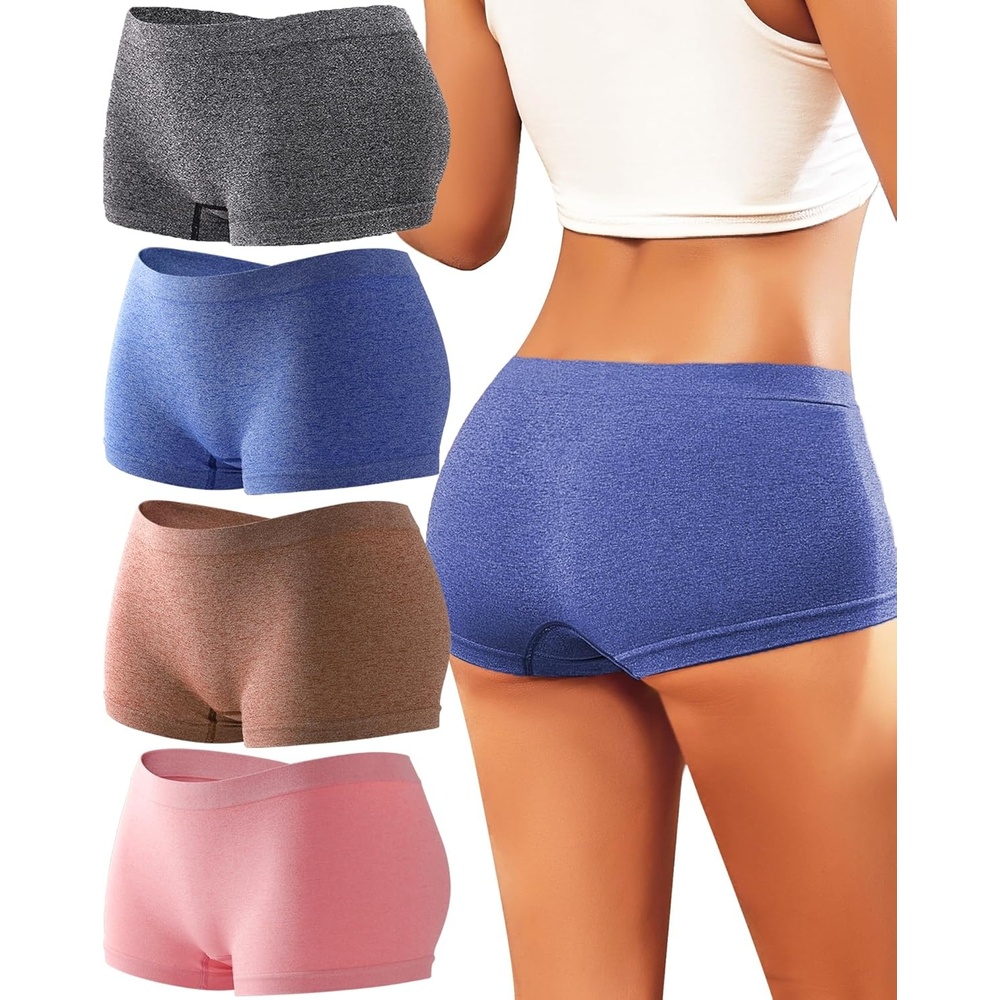 image:imageWomens Boyshorts Underwear Seamless Boxer Briefs Full Coverage Soft Stretch Boxer Shorts For Women 4 PackJmulticolor4 Pack