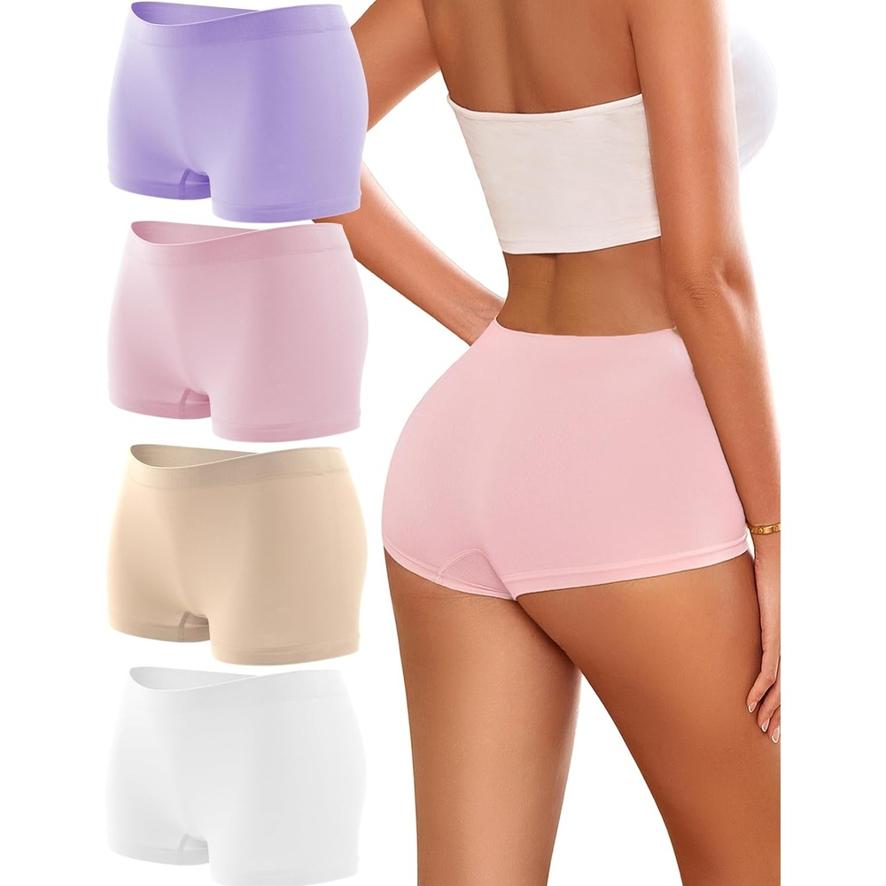 image:imageWomens Boyshorts Underwear Seamless Boxer Briefs Full Coverage Soft Stretch Boxer Shorts For Women 4 PackMmulticolor4 Pack