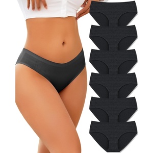image:imageSeamless Underwear for Women No Show Cheeky Low Rise Bikini Jacquard Soft Ladies Panties Breathable Stretch Hipster 6 PackBlack