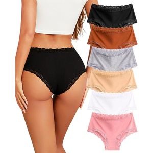 image:imageSth Big Cotton Underwear for Women High Waisted Womens Underwear Pack Sexy Lace Edge Bikini Cheeky Panties Girls BriefA 6 Packblack1 White1 Orange1 Grey1 Beige1 Pink1