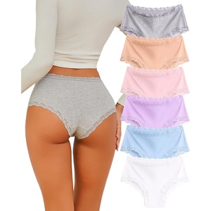 image:imageSth Big Cotton Underwear for Women High Waisted Womens Underwear Pack Sexy Lace Edge Bikini Cheeky Panties Girls BriefC 6 Packlight Color 