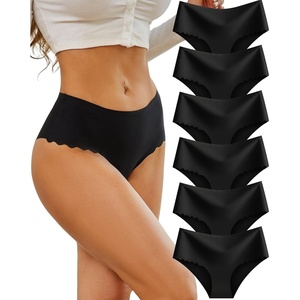 image:imageSth Big High Waisted Seamless Underwear for Women No Show Panties Cheeky Scalloped Edge Bikini Breathable Briefs 6 PackBlack