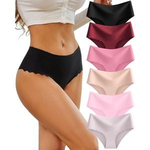 image:imageSth Big High Waisted Seamless Underwear for Women No Show Panties Cheeky Scalloped Edge Bikini Breathable Briefs 6 PackColor J
