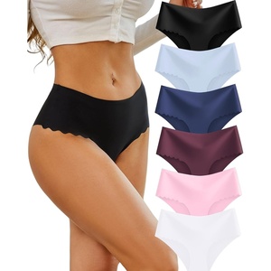 image:imageSth Big High Waisted Seamless Underwear for Women No Show Panties Cheeky Scalloped Edge Bikini Breathable Briefs 6 PackColor K