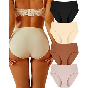 image:imageSth Big High Waisted Underwear for Women Lightweight No Show Panties Comfortable Full Coverage Briefs Seamless 4 PackBlackbrick Yellowfleshcolorkhaki