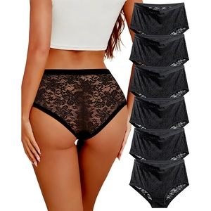 image:imageSth Big High Waisted Underwear for Women Sexy Lace Cheeky Panties Soft Full Coverage lingerie Womens Plus Size Briefs 6 PackBlack