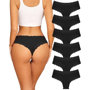 image:imageSth Big Womens Cotton Underwear Sexy Lace Brazilian Panties Soft Breathable Cotton Bikini for Ladies 6 PackBlack