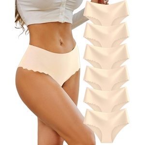 image:imageSth Big High Waisted Seamless Underwear for Women No Show Panties Cheeky Scalloped Edge Bikini Breathable Briefs 6 PackBeige