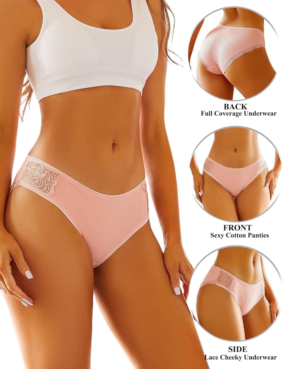 image:imageSth Big 9 Pack Womens Cotton Cheeky Bikini Panties Low Rise Soft Stretch Sexy Lace Hipster Underwear SXL