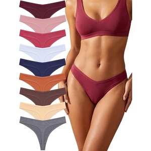 image:imageSth Big Cotton Underwear for Women Breathable Sexy Vwaisted Thongs Soft Stretchy Ladies Panties 9 PackColorf